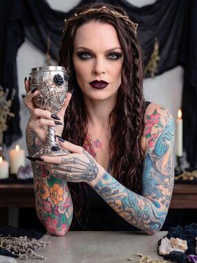 Alchemy Gothic Rose Pentagram Goblet Silver Black Chalice Altar Decor Sz OS NEW